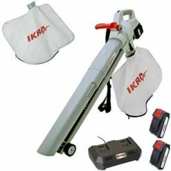 Ikra Aspirateur-souffleur à Batterie ICBV 2/20, 2x Batteries, 1x Double Charger Rapide, 2x Sac De Ramassage Inclus